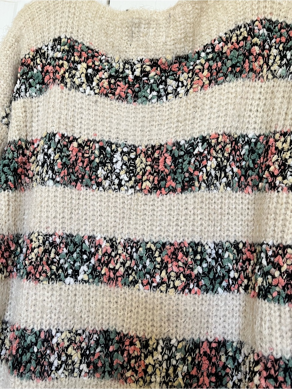 Women's Cream Fuzzy Stripe Scoop-Neck Sweater - Picture 9 of 9